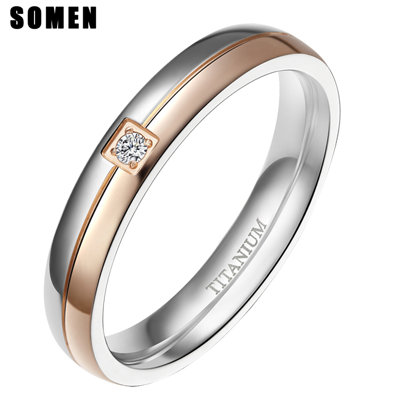 Anillo Somen para mujer, anillos de titanio de 4mm, circonita cúbica sencilla, anillos de compromiso, joyería romántica para pareja, Bague Femme