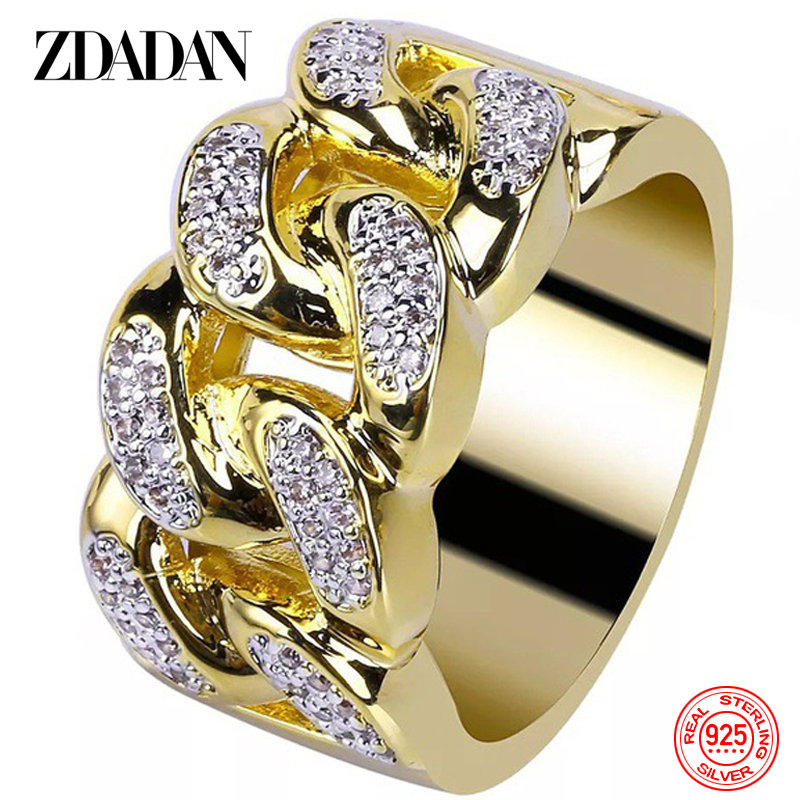 ZDADAN-Anillo de circón de oro de 18K para hombre y mujer, de Plata de Ley 925, joyería de moda, regalo de fiesta