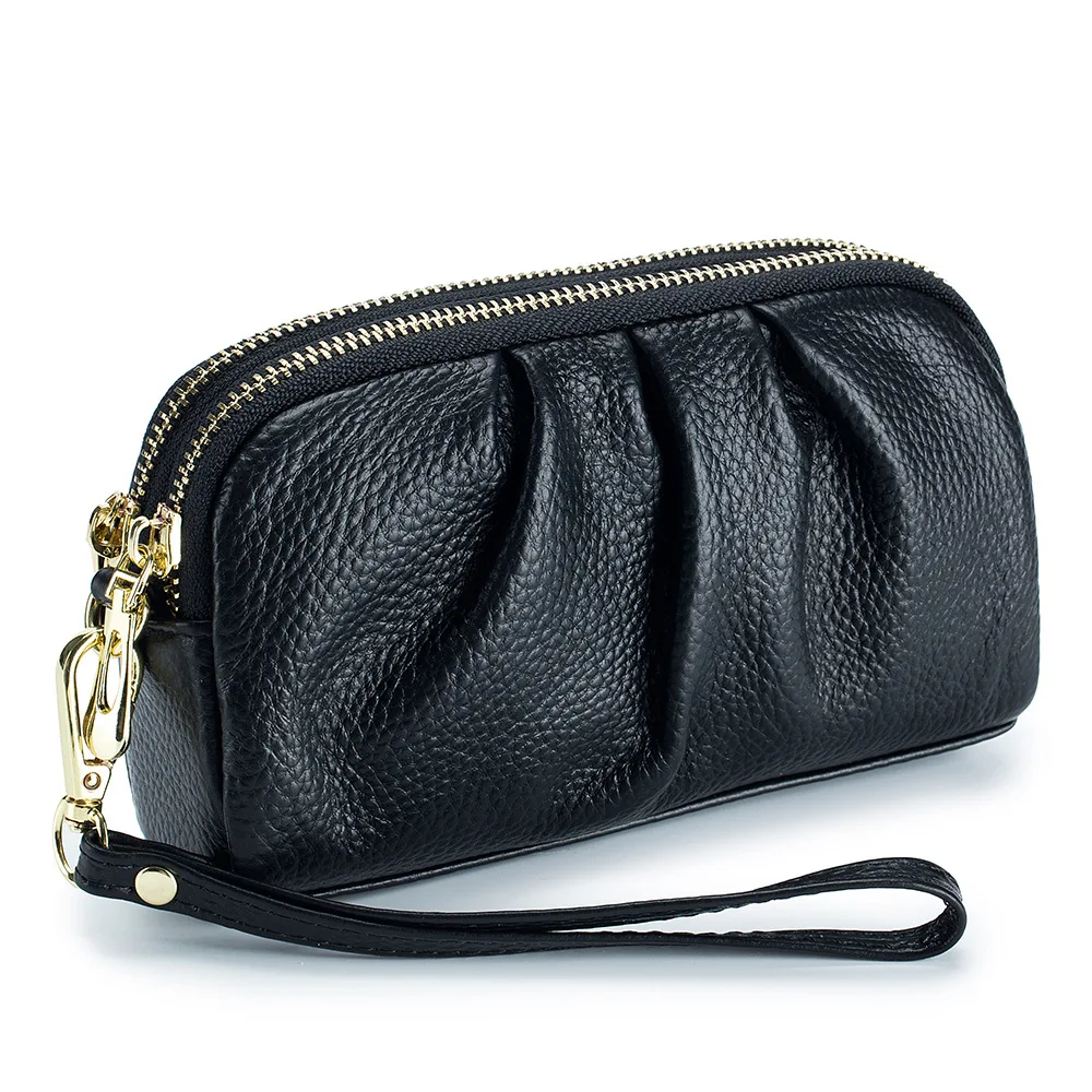 Carteras de cuero genuino para mujer, monederos multifunción de gran capacidad, bolso de mano con cremallera larga, monedero para monedas, bolso para teléfono femenino