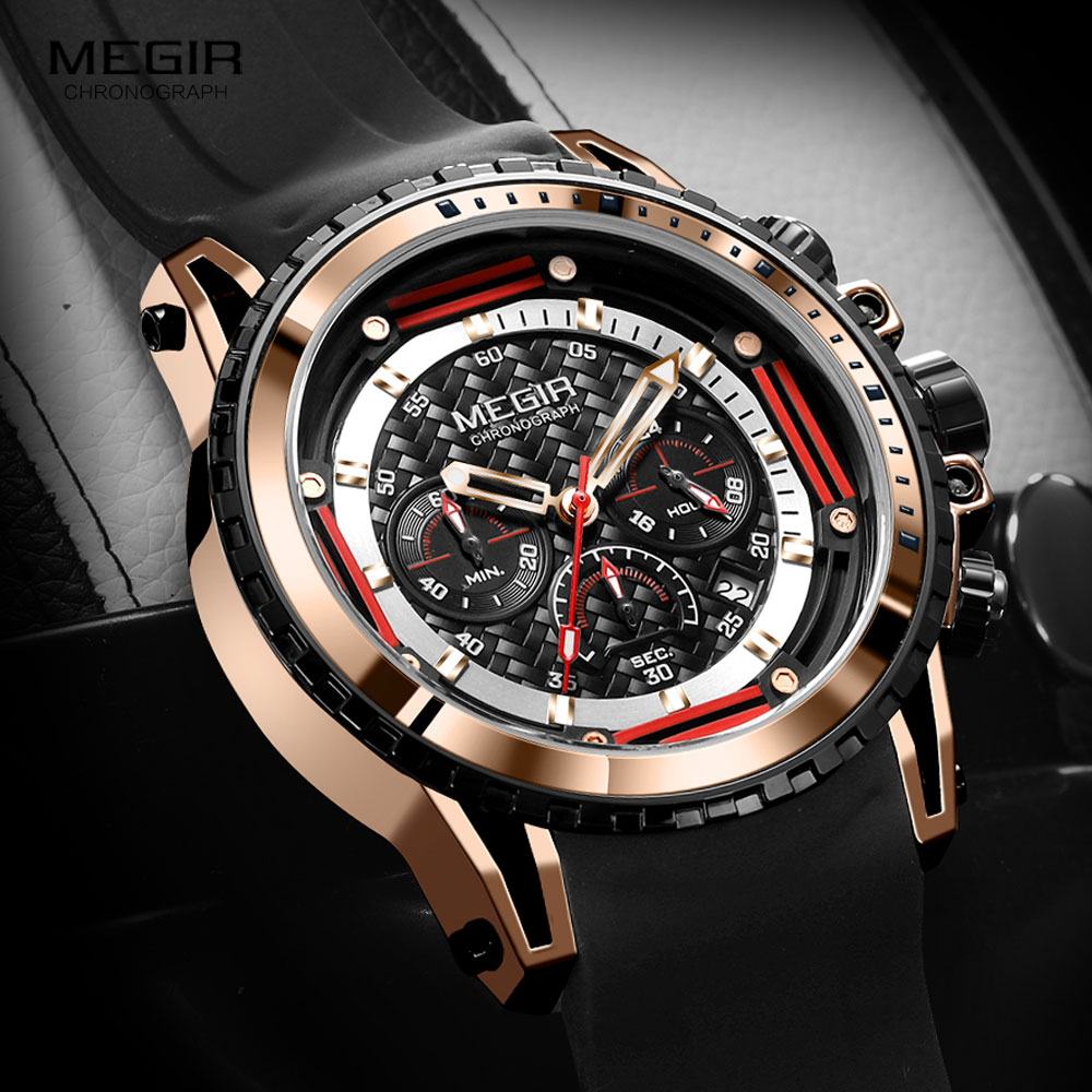 Reloj MEGIR relojes para hombres moda hombres cronógrafo reloj de cuarzo con correa de silicona impermeable del deporte reloj de pulsera reloj часы montre reloj