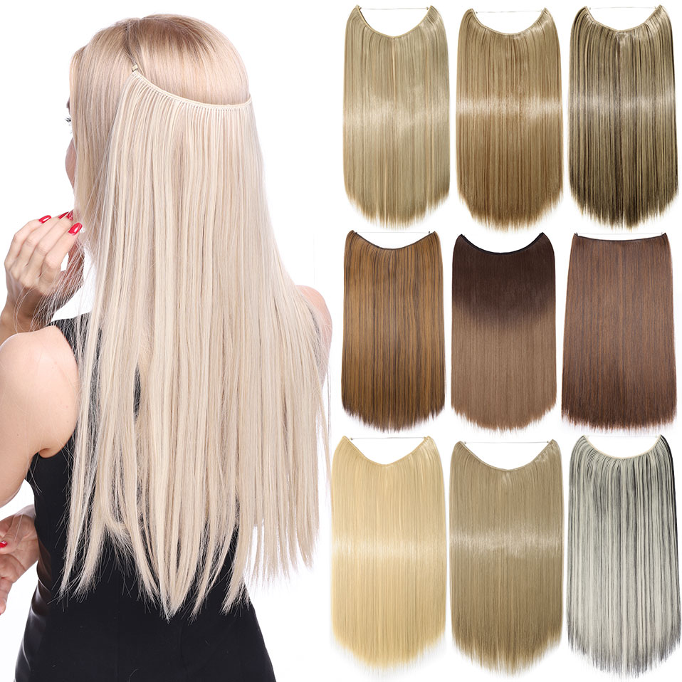 Extensão invisível sintética do cabelo do fio para mulheres, grampo em hairpieces falsos, extensões longas do cabelo, s-noilite, 32 cores