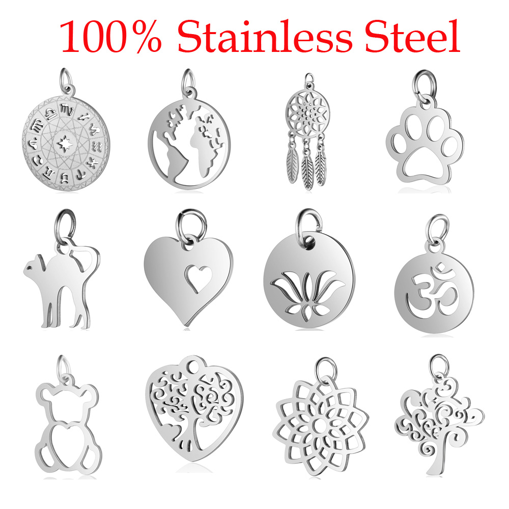 10 piezas de acero inoxidable 316, dijes de doble corazón, sol, Om, yoga, loto, conectores para fabricación de joyas DIY, venta al por mayor