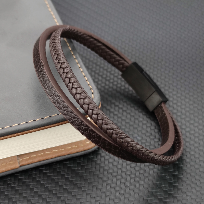 MingAo Designer Charm nowa prosta brązowa bransoletka ze skóry dla mężczyzn zapięcie magnetyczne ze stali nierdzewnej moda męska bransoletki bangle prezent