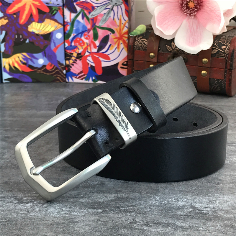 Stainless Steel Gesper Sabuk Pria Ikat Pinggang Mewah Super Tebal Asli Leather Belt Ceinture Pria Sabuk Kulit Ikat Pinggang Pria SBT0006