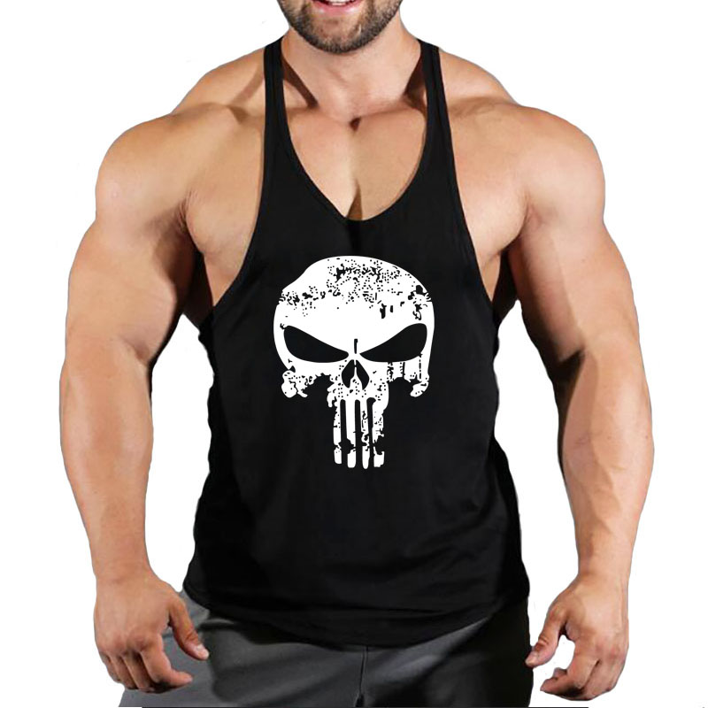 Hộp Sọ Mạnh In Quần Áo Thể Hình Cotton Gym Xe Tăng Chui Áo Lót Thể Dục Stringer Cơ Tập Luyện Áo Vest