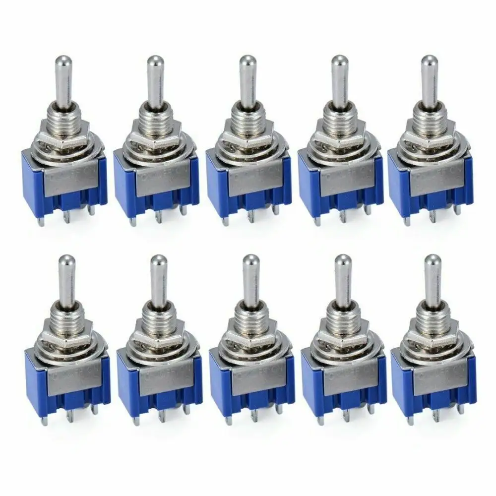 10 sztuk przełącznik dwupozycyjny MTS-103 3 Pin ON/OFF/na PDT 6A 125VAC/3A 250VAC Mini przełącznik przełącznik dźwigni niebieski S