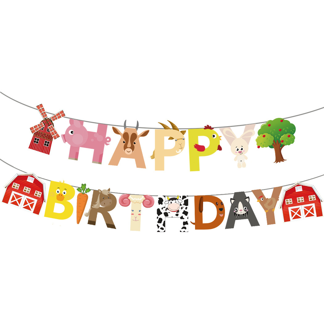 Bauernhof-Thema, alles Gute zum Geburtstag, Schriftzug, Banner, Pull-Flagge, Kindertag, Babyparty, Dekoration, Scheune, Windmühle, Tier