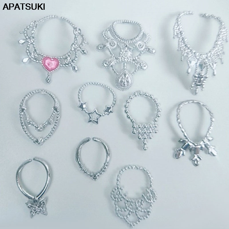 10 ชิ้น/ล็อตหลายสไตล์แฟชั่นสร้อยคอสำหรับตุ๊กตาบาร์บี้ตกแต่งสำหรับ 1/6 ตุ๊กตา BJD อุปกรณ์เสริมของเล่น DIY