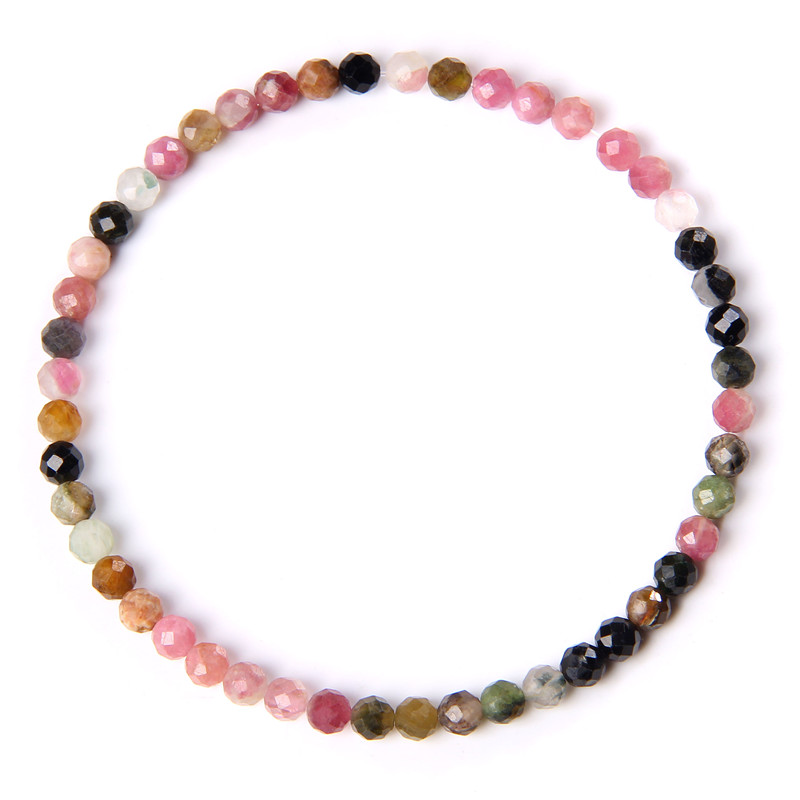 Pulseras de turmalina de piedra natural de 4 mm para mujeres, hombres, pulsera de cuentas facetadas de cristal, Reiki curativo, joyería exquisita hecha a mano