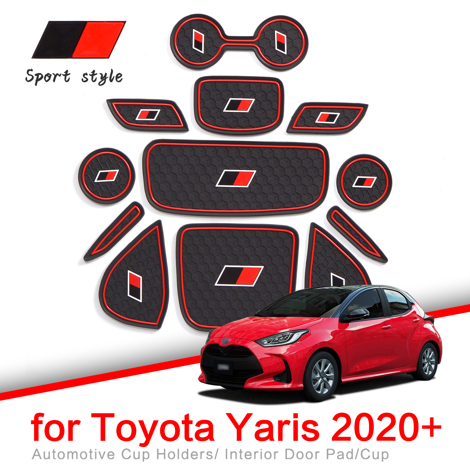ZUNDUO Alas Cangkir Slot Gerbang Anti Selip untuk Toyota Yaris 2020 2021 Hybrid GR Aksesori Modifikasi Gaya Olahraga Alas Pintu Karet Mobil