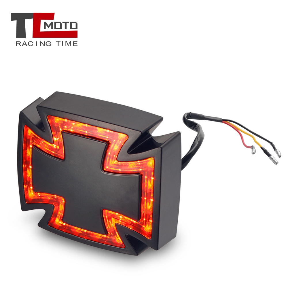 Enquêter arrière de moto universel, feu de frein à LED, croix maltaise, plaque de planificateur de motocross, Harley Chopper Bobber, 73Inboulon t