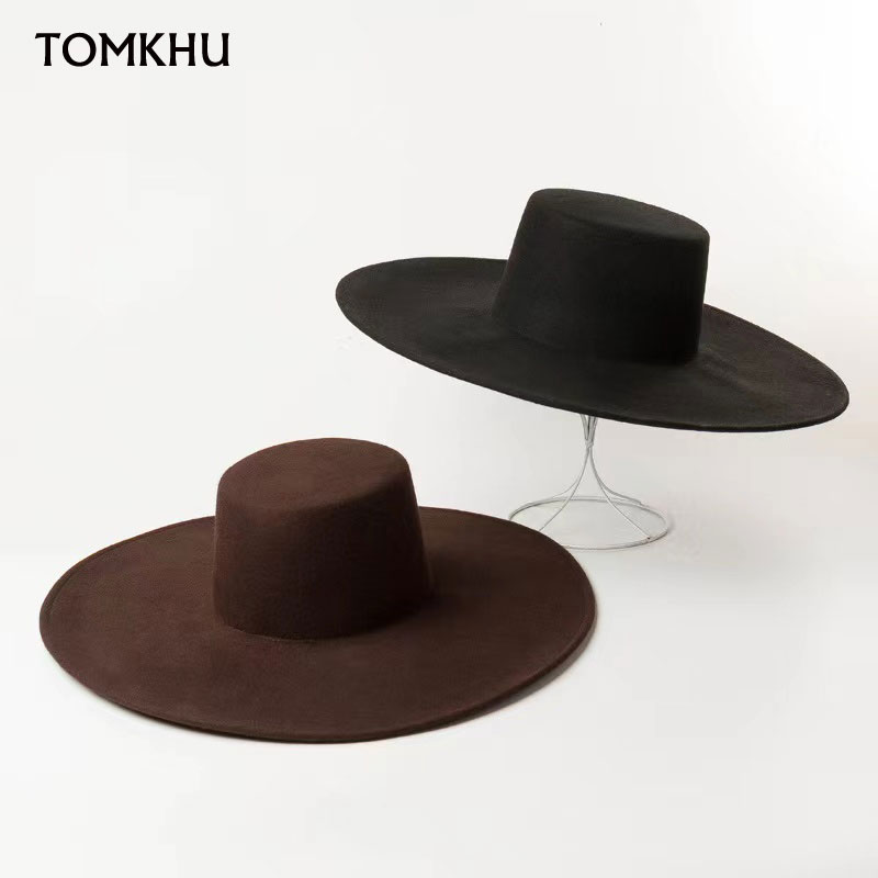 Topi Jazz Felt Klasik Mewah Retro Topi Fedora Panama Berpinggiran Besar untuk Wanita Pria Topi Atasan Coklat Hitam Topi Vintage Wanita Topi Wol 100%