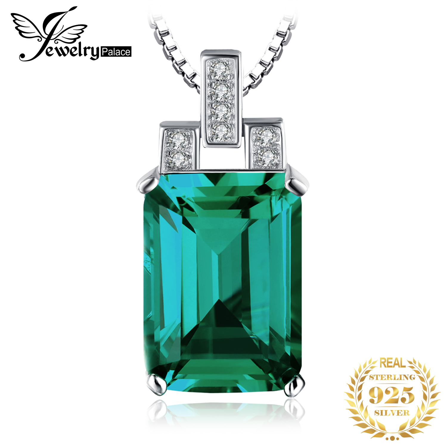 JewelpopPalace-Collier avec pendentif émeraude en argent regardé 925 pour femme, pierre précieuse de déclaration, tour de cou, 6ct