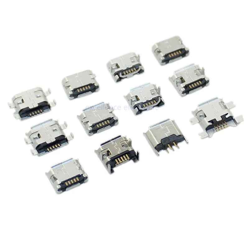 10 unids/lote Micro USB 5 pines SMT conector tipo B colocación hembra SMD DIP conectores de carga USB