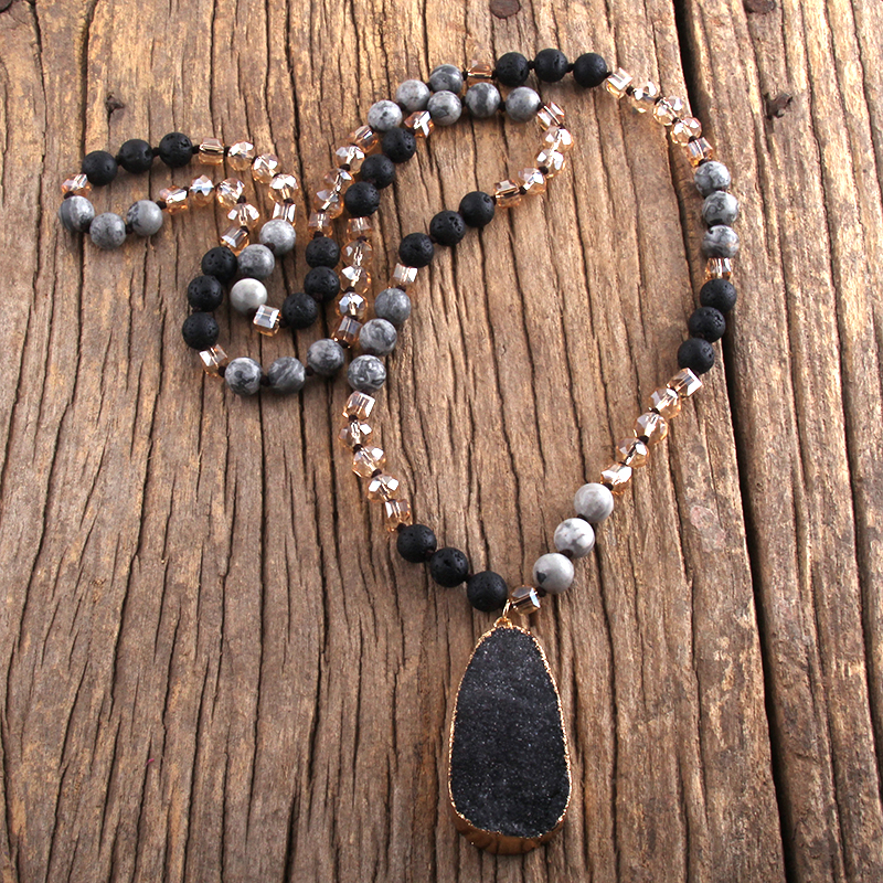 RH Fashion Boho Charbon et Clip Naturel pour Femme, Pendentif Lomzy Dstress, Colliers de la raq, Collier Cadeau, Dropship