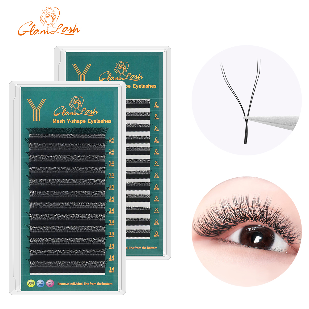 GLAMLASH YY LASH extensions de cils en forme de Y 0.07 utilisation facile cils de Volume préfabriqués cils Flase Faux vison 12 rangées maquillage en maille