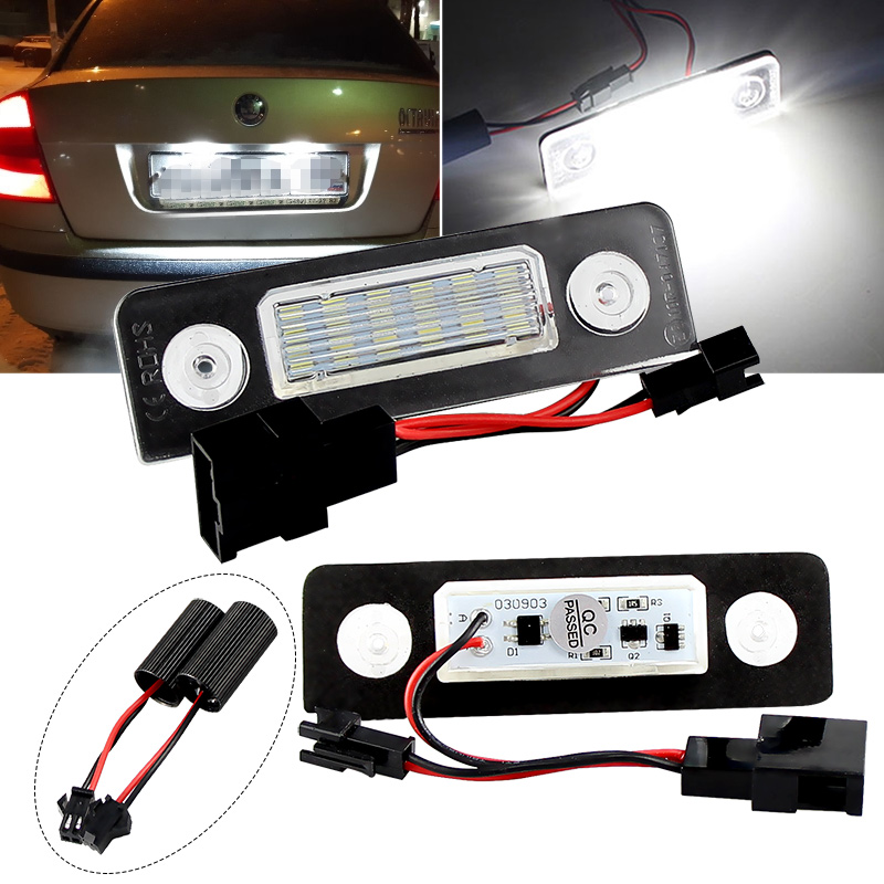 2X Lampu Pelat Nomor Lisensi LED Gratis Kesalahan Canbus Putih untuk Skoda Octavia MKII 1Z A5 09-13 Roomster 5J 06-10 Lampu Tag Belakang
