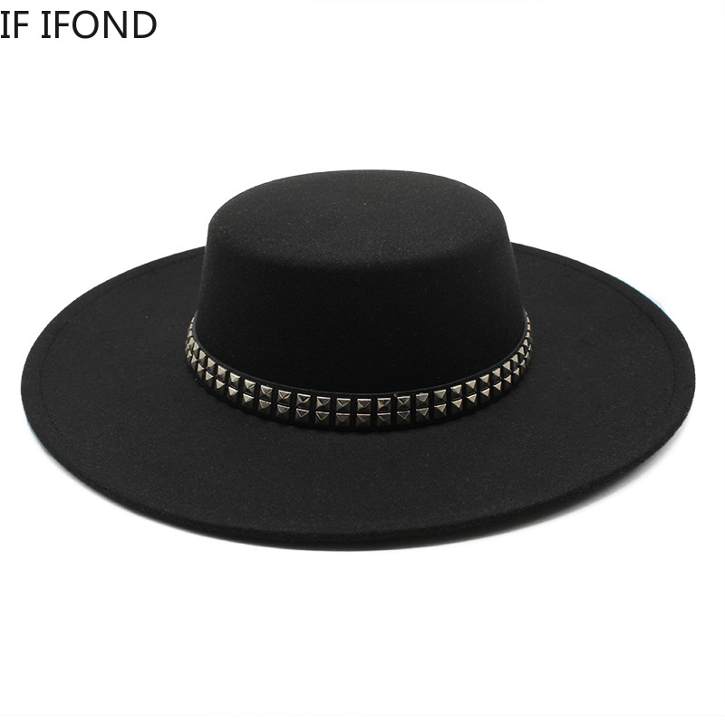2022 Wysokiej jakości kapelusz Fedora z szerokim rondem 10 cm Vintage Klasyczne wełniane filcowe kapelusze z paskiem Panama Czarny formalny kapelusz do sukienki