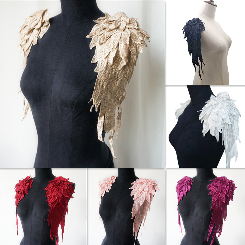 2 unids/set bordado ala de Ángel apliques costura flor Collar parche para vestido de fiesta de boda vestido de novia ropa manualidades DIY