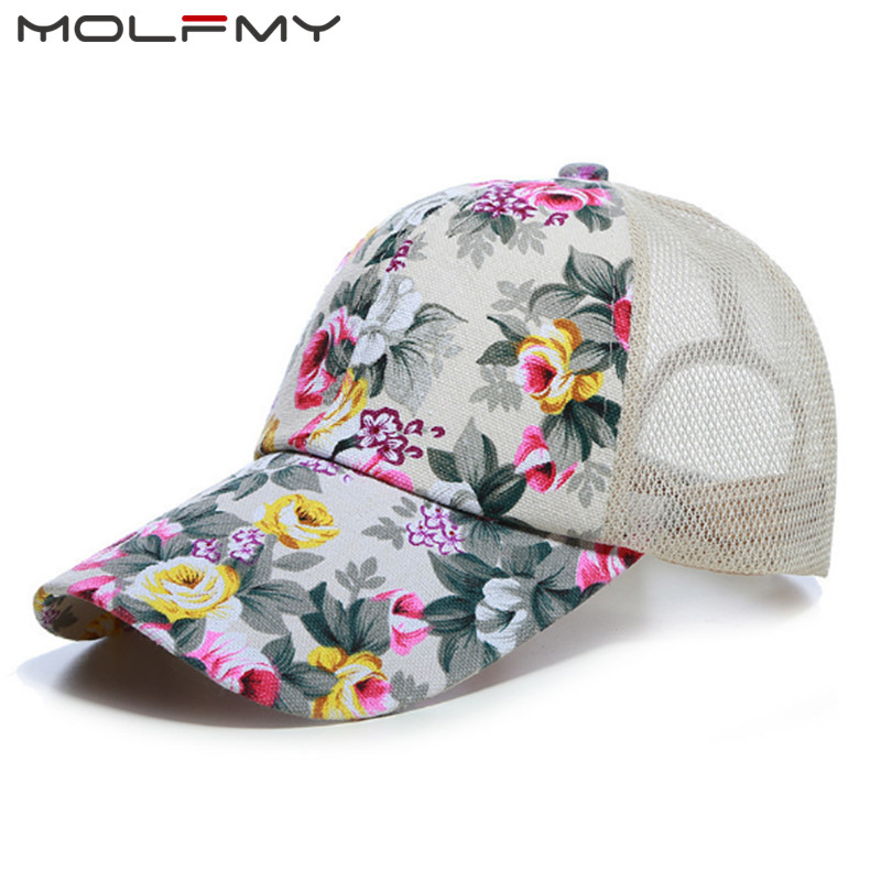 Sombrero de mujer gorra de béisbol parasol moda señoras protector solar malla Floral gorras con visera flor marea sombrero para el sol Casual salvaje Dropship