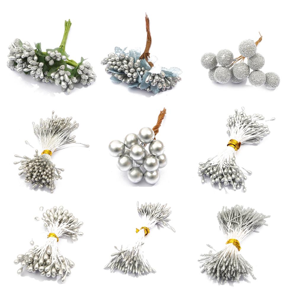 Paquete de flores híbridas mezcladas de plata, paquete de bayas de cereza estambre, caja de regalo de boda de Navidad, decoración de corona, 10/12/60/90/144 piezas