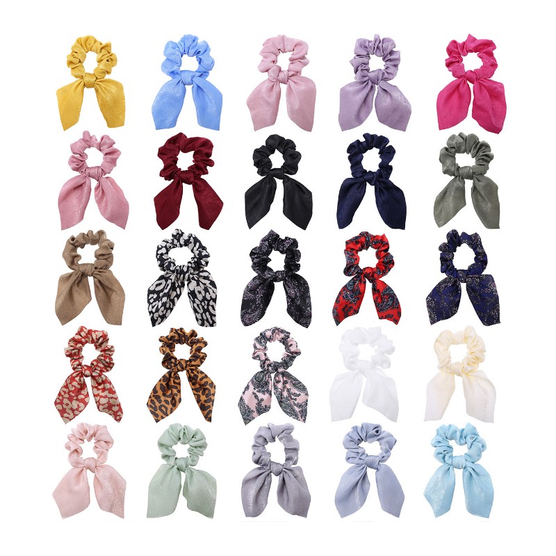 Haargummis mit Schleife für Damen und Mädchen, bedruckte Blumen-Haargummis mit Schleife, elastische Haarbänder, Pferdeschwanz-Halter, Haar-Accessoires