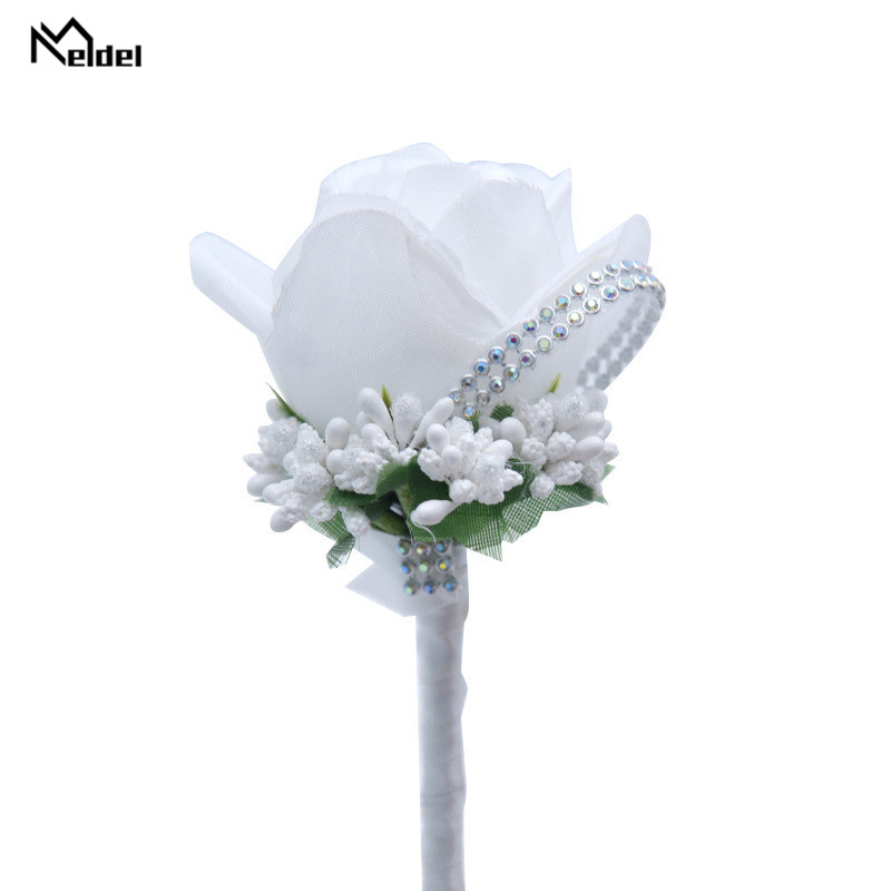 멜델 웨딩 코사지 및 Boutonnieres 인공 장미 실크 신랑 Boutonniere 꽃 Groomsman Buttonhole Mariage 액세서리