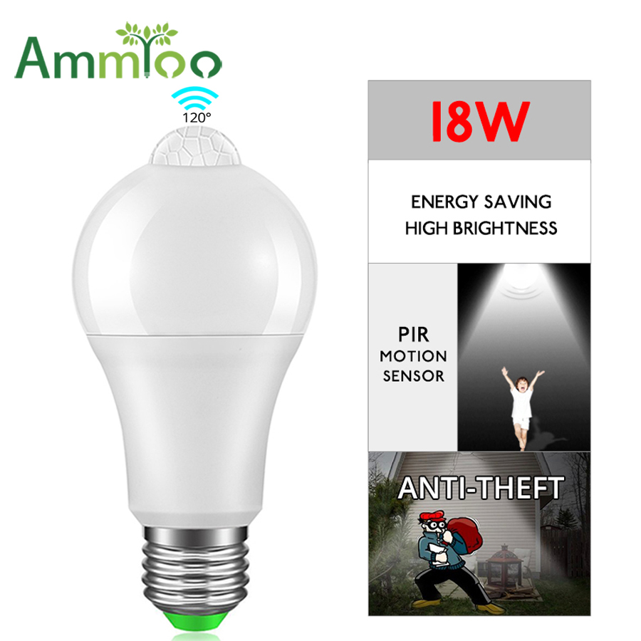 PIR モーションセンサー電球 E27 12 ワット 15 ワット 18 ワット 20 ワット LED ランプ自動スマート赤外線 B22 LED 電球省エネ Bombillas ポーチライト