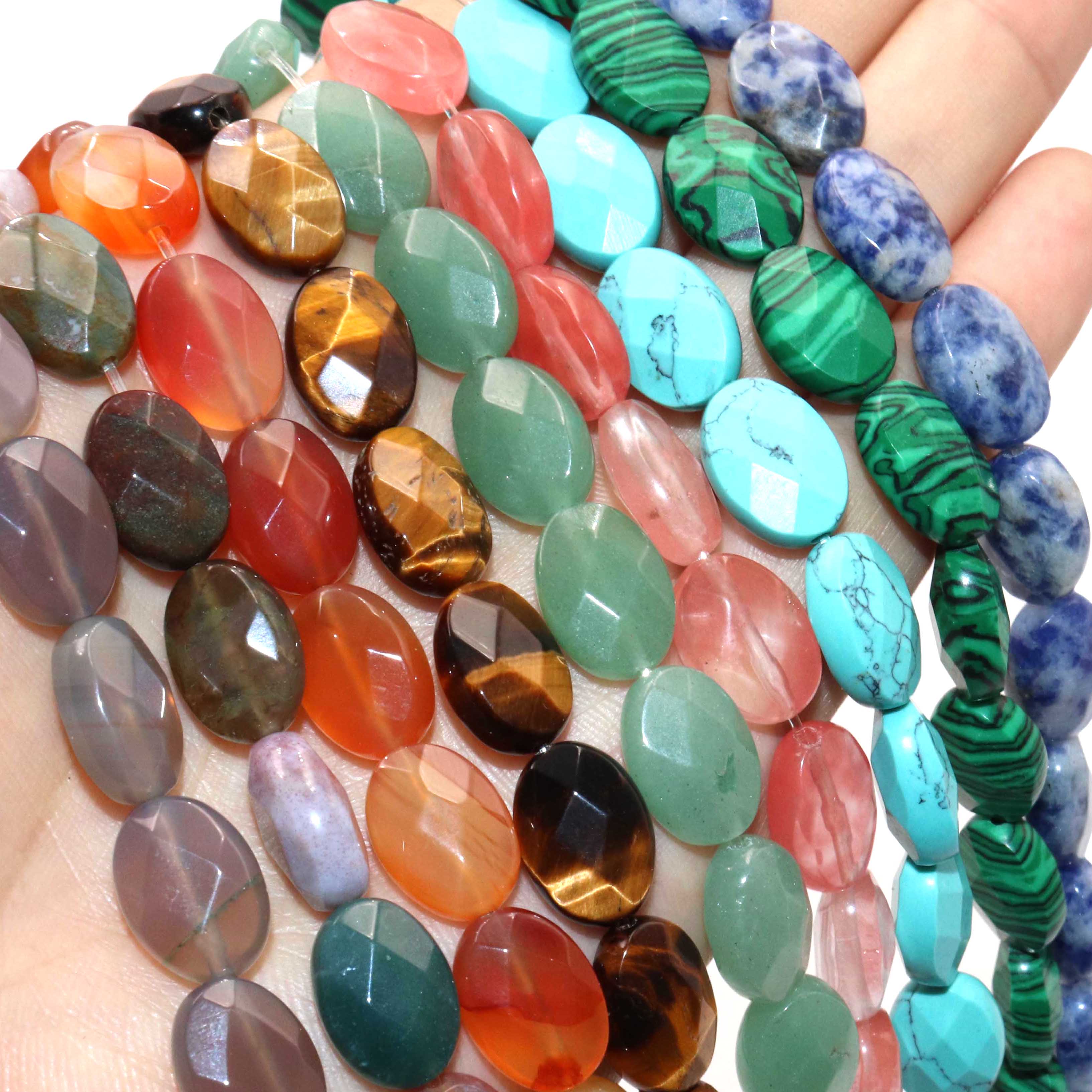 8 10 12mm Facet Natuursteen Ovale Vorm Agaat Kristal Turkoois Kralen Voor Sieraden Maken DIY Ketting Armband Accessoires