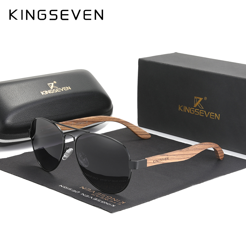 KINGSEVEN 2024 nouvelles lunettes de soleil en bois faites à la main lunettes polarisées pour hommes Protection UV400 lunettes miroir branches en bois Oculos Z5518