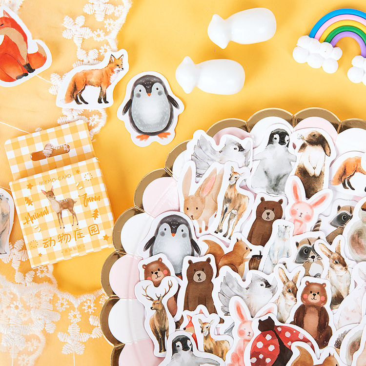 MOhm-pegatinas de granja de animales en caja, calcomanías de decoración de pingüino, copos, regalo de álbum de recortes, suministros escolares para niñas, 45 piezas