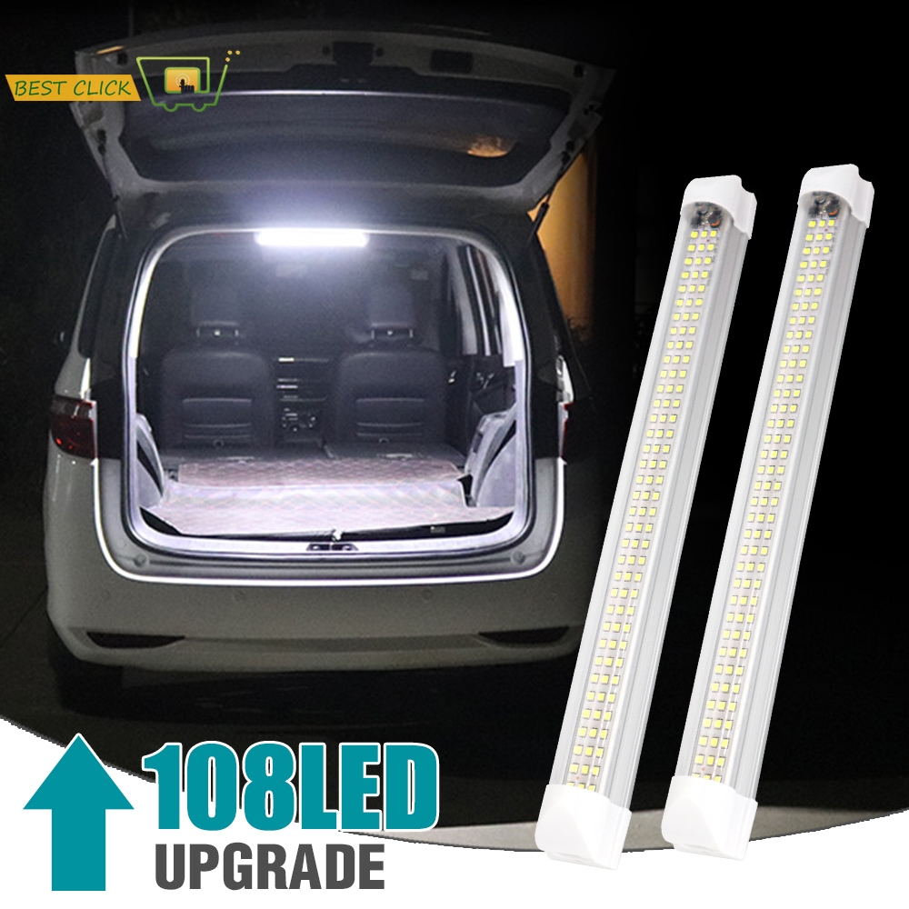 Tira de luces LED para Interior de coche, barra de iluminación de 12V-80V, 6W, 108 LED SMD, interruptor de encendido/apagado, para furgonetas, autobuses, caravanas, camiones, casas rodantes, Camper, 2 piezas