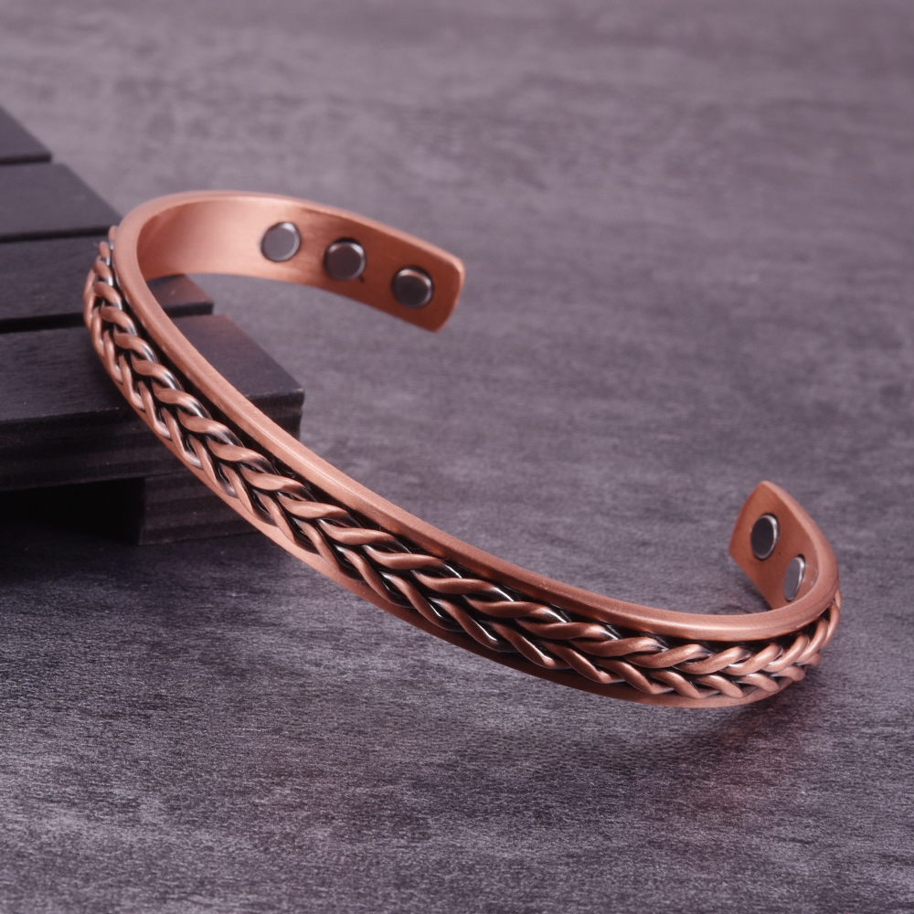 Twisted สร้อยข้อมือทองแดงบริสุทธิ์ Braid สุขภาพพลังงานแม่เหล็กกําไลข้อมือประโยชน์ผู้ชายปรับ Cuff เครื่องประดับโรคข้ออักเสบบรรเทาอาการปวด