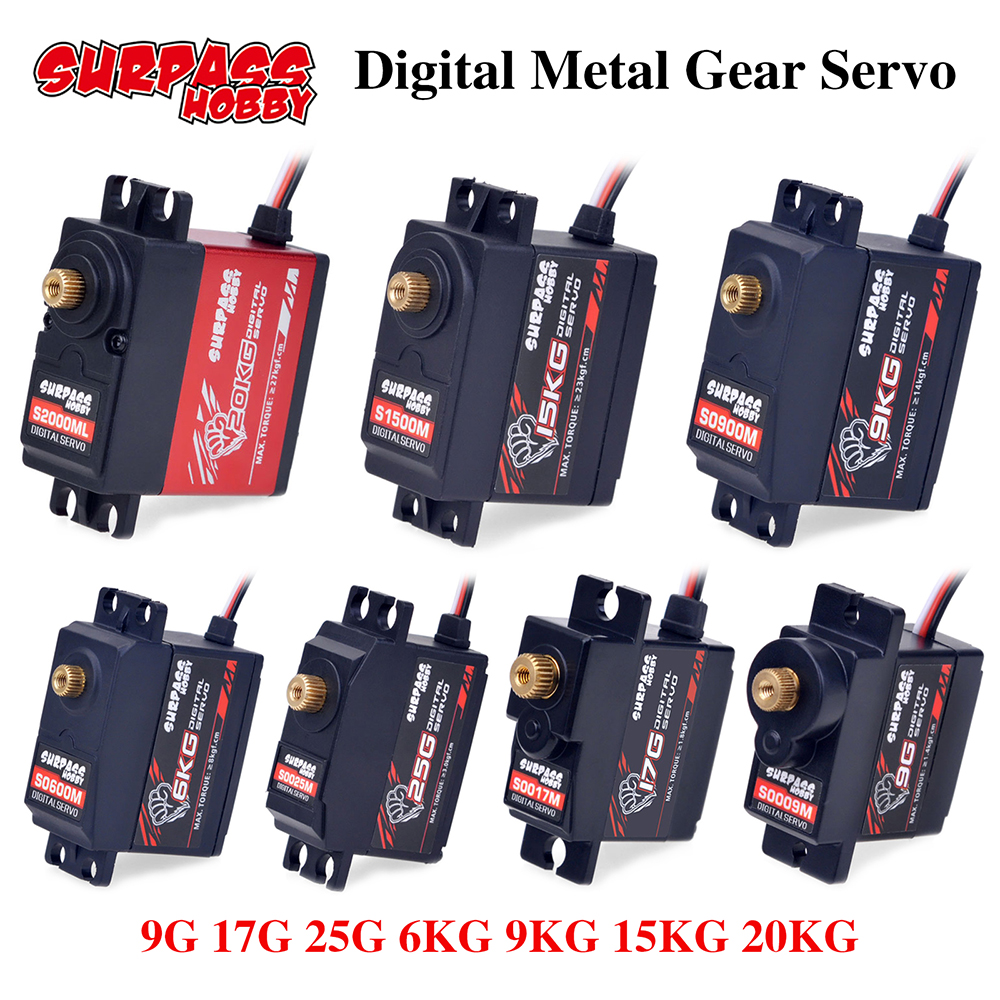 SURPASS Hobby Digital Servo 9G 17G 25G 6KG 9KG 15KG 20KG Micro Servo с металлической шестерней для 1/8 1/10 RC автомобиля Самолет Робот-планер