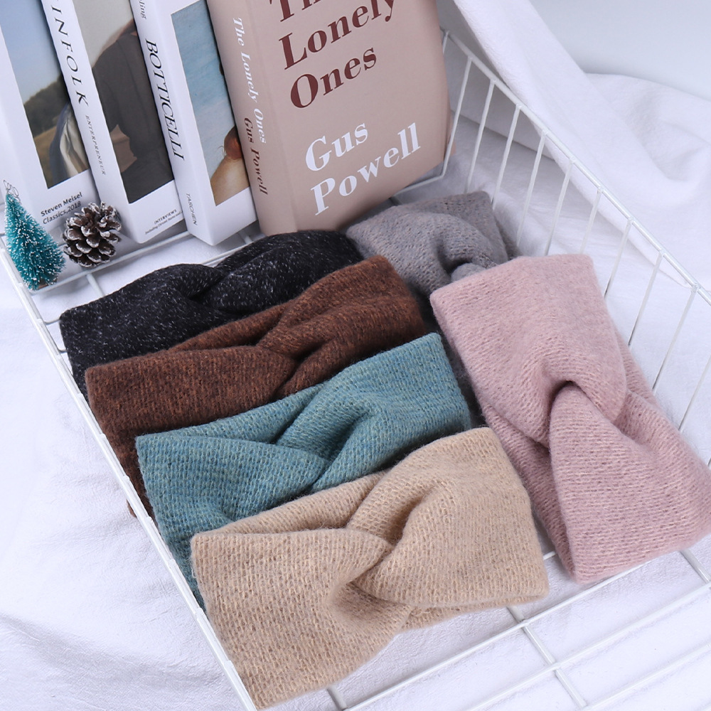 Diademas de punto con nudo cruzado para mujer, diademas cálidas de lana, soporte para el cabello, diademas elásticas, turbante, accesorios para el cabello de moda, nuevo