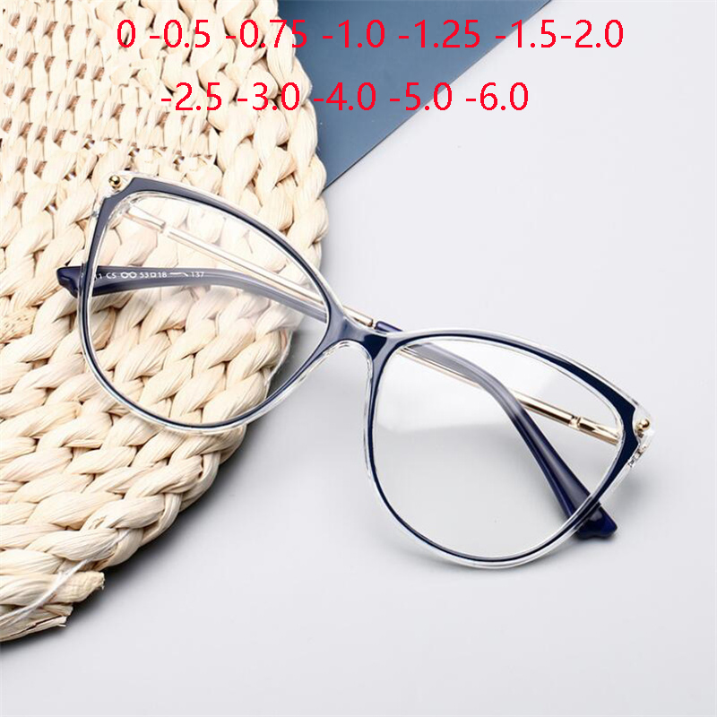0 -0.5 -0.75-6.0ป้องกันรังสียูวีแว่นตาสายตาสั้นสำเร็จรูปผู้หญิงแมว Eye-Sight แว่นตา Prescription Okulary Korekcyjne