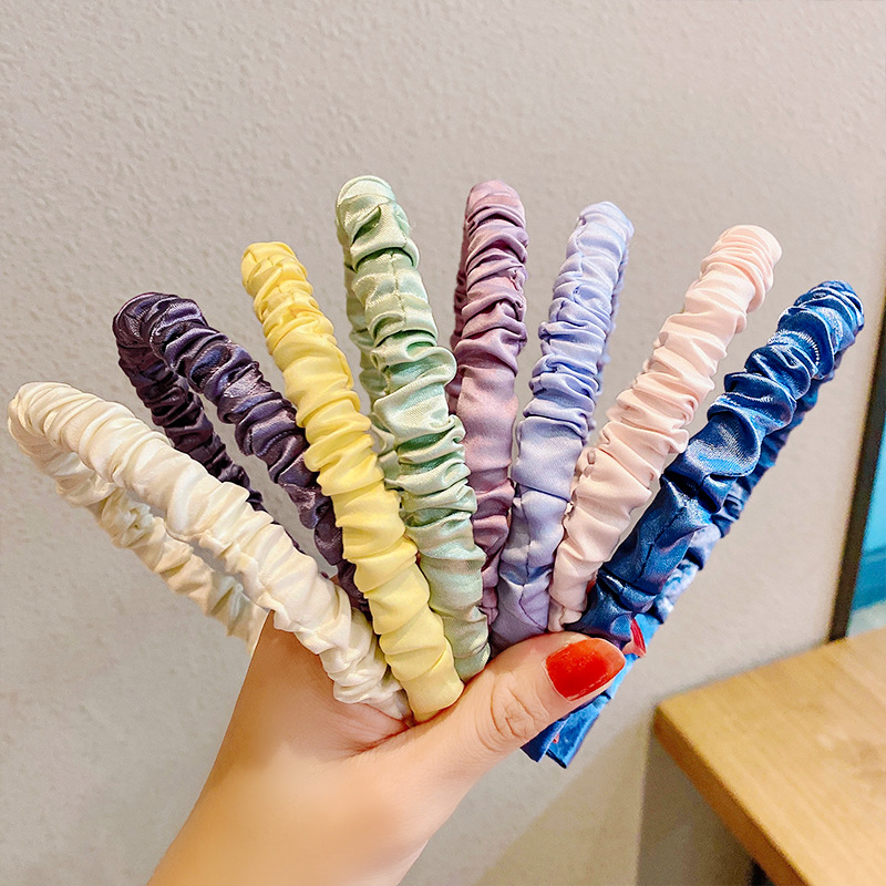 Fascia per capelli a tinta unita plissettata, elastica, con fiocco, per ragazze e donne, accessorio moda per capelli