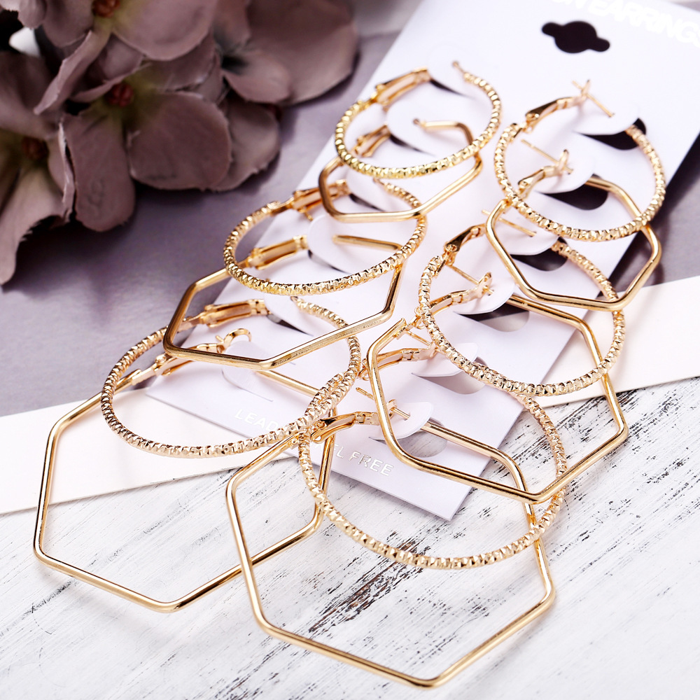 Set di orecchini a cerchio iperboli di moda per le donne, colore oro argento, piccolo grande orecchino a cerchio poligonale, regalo di gioielli alla moda femminile