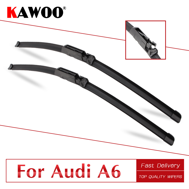 Kawoo para audi a6 c5 c6 c7 4f de 1997 a 2018 lâminas de limpador de carro automático borracha natural caber u gancho/deslizante/garra/botão braços