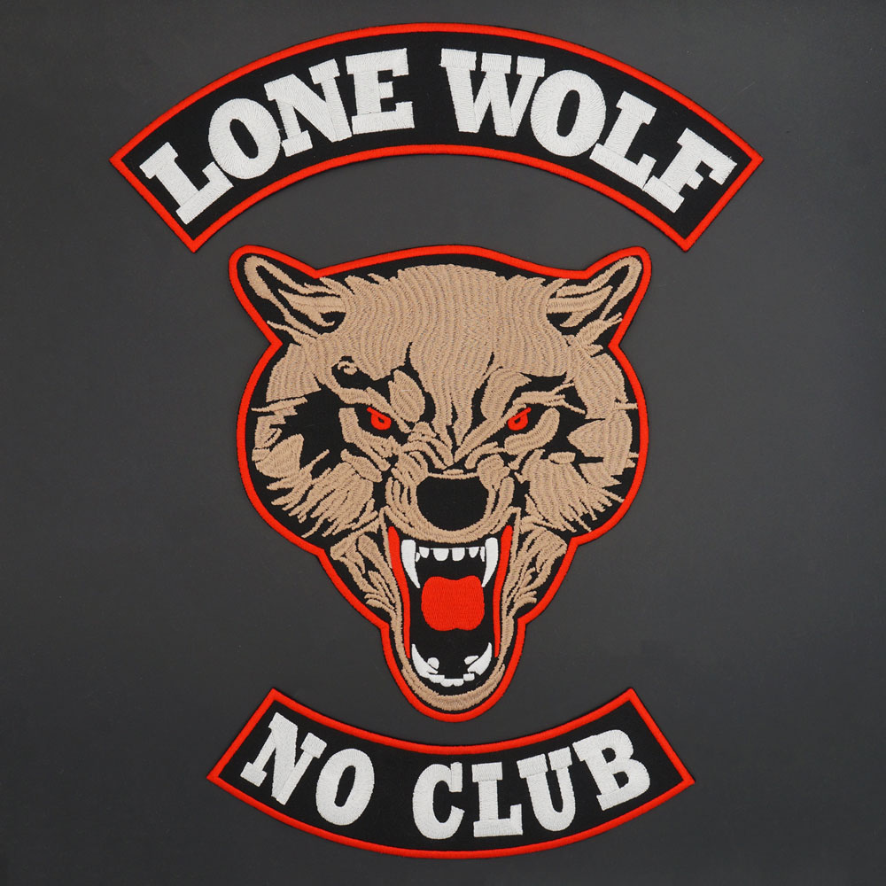 Lone Wolf No Club Bordir Iron-On Backing Applique Label Jahit Punk Biker Patch Pakaian Aksesori Pakaian Lencana