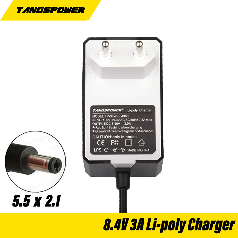 8.4V 3A untuk 7.2V 7.4V 8.4V 18650 baterai Lithium pengisi daya dinding portabel 5.5*2.1mm pengisi daya AC DC