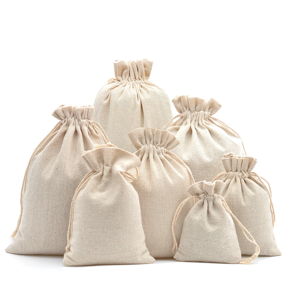 Bolsa de regalo con cordón de lino y algodón, bolsas de embalaje de arpillera, bolsas de almacenamiento para joyería de Navidad y boda, a prueba de polvo, 10 Uds.