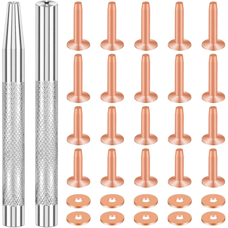 20แพ็คทองแดงRivetsและBurrs (14มม.และ19มม.) 2Pcs Punch Rivetเครื่องมือสำหรับเข็มขัด,กระเป๋า,ปลอกคอ,หนัง-Crafting