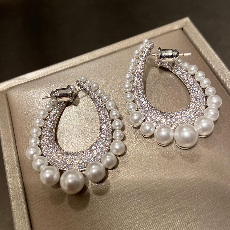 Bilincolor-Boucle d'oreille en argent avec perle blanche pour femme, design spécial, cadeau, document CZ, nar