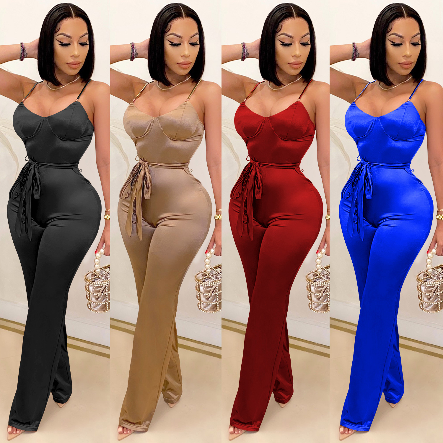 Combinaison sans manches pour femmes, bretelles Spaghetti, droite, Sexy, Club, dos ouvert, taille haute, salopette une pièce, nouvelle collection