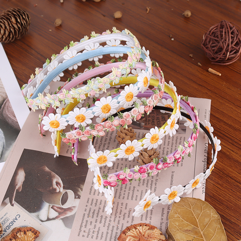 Boho Chic Daisy filles bandeaux femmes solide broderie fleur bandes de cheveux enfants bonbons chrysanthème chapeaux cheveux accessoires