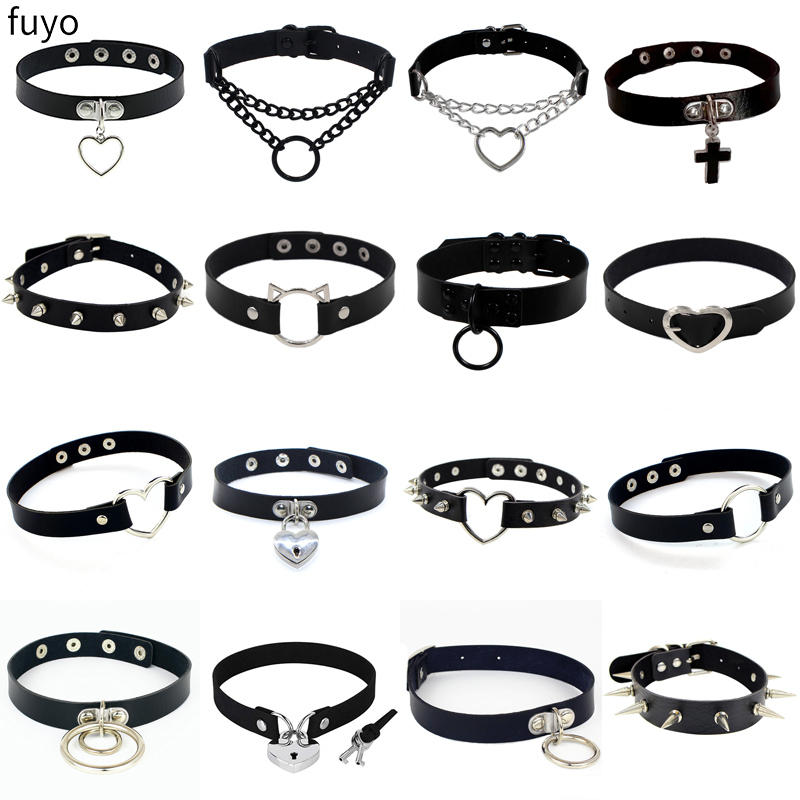 Vrouw Zwarte Punk Choker Kraag Ketting Pu Leer Goth Klinknagels Choker Ketting Pendientes Party Club Sexy Gothic Femme Sieraden