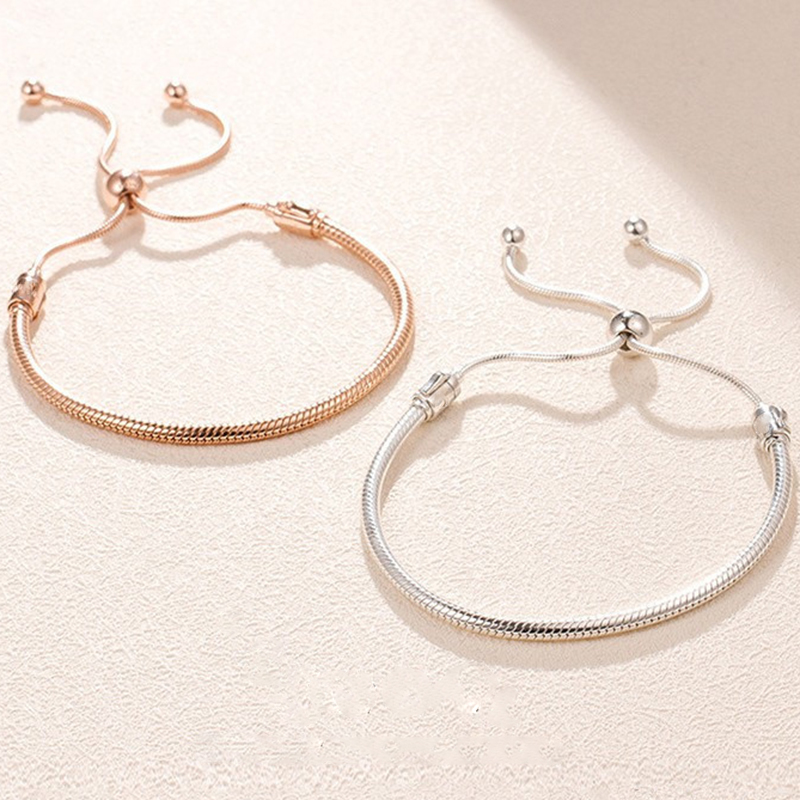 2022 ใหม่เงินสีคลาสสิกปรับสร้อยข้อมืองูเหมาะกับลูกปัด Link Chain Charm สร้อยข้อมือแฟชั่นผู้หญิงเครื่องประดับ