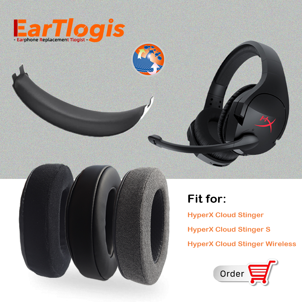 EarTlogis - Repuestos Gruesos para Auriculares HyperX Cloud Stinger, S, Inalámbricos 7.1, Almohadillas para los Oídos, Protector de Diadema
