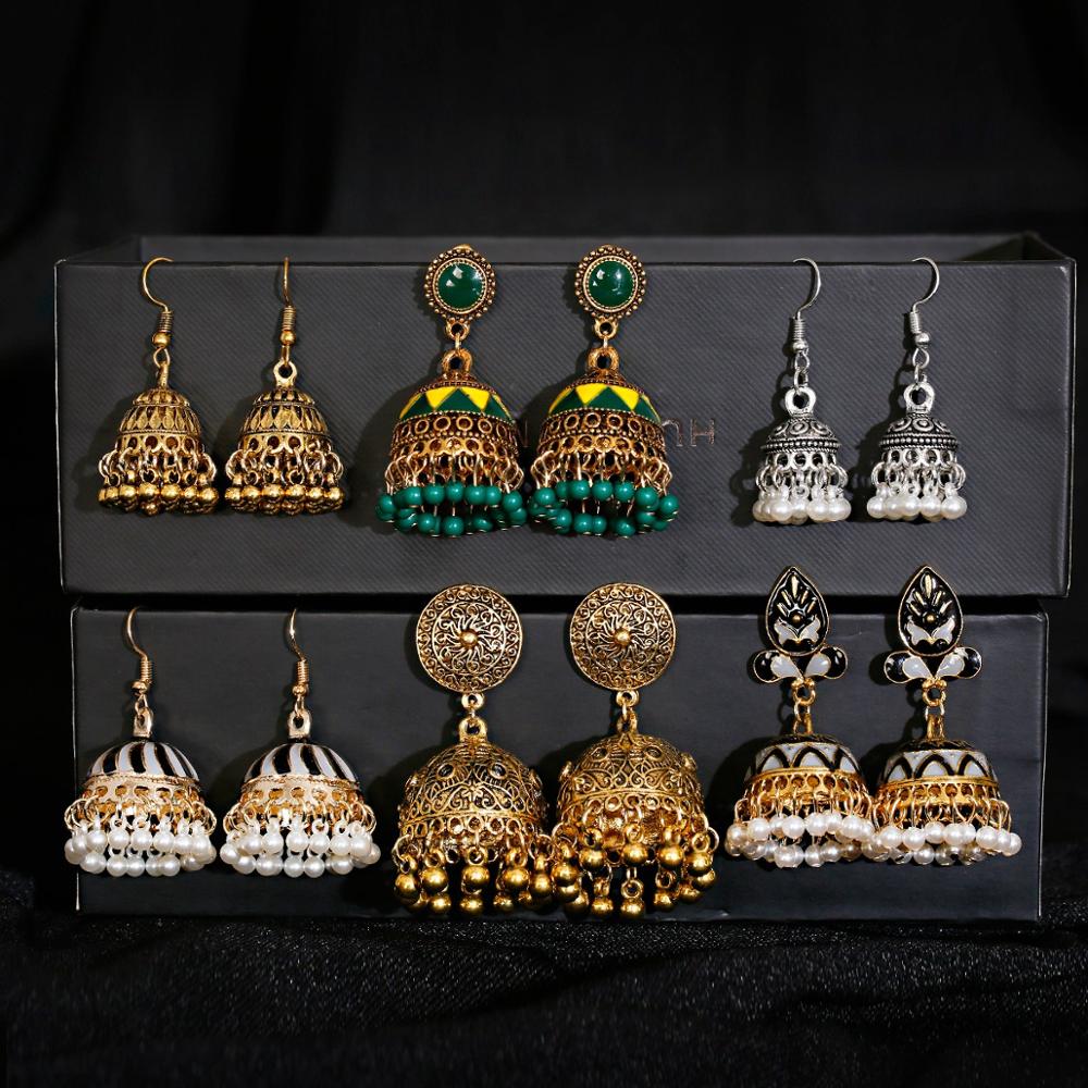 Brincos indianos para mulheres, anéis de casamento na moda, joias perfurantes indianas, encantos de Jhumka, acessórios